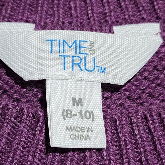 Time And Tru Womens Winter Warm Purple Knit Sweater Crewneck Cotton Blend Size M - Picture 3 of 13
